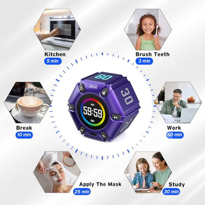 Flip Pomodoro Timer with 3/5/10/25/30/60min, Mute &Vibration &Sound Alarm - color: Purple