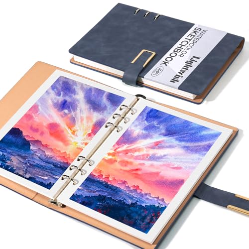 Lightwish Watercolor Sketchbook,100% Cotton Acid Free Watercolor Journal,450gsm Cold Press Watercolor Paper for Artists,Adults,Students,15 Sheets,5.8 * 8.2 Inches Paper - color: Flat Buckle Light Blue