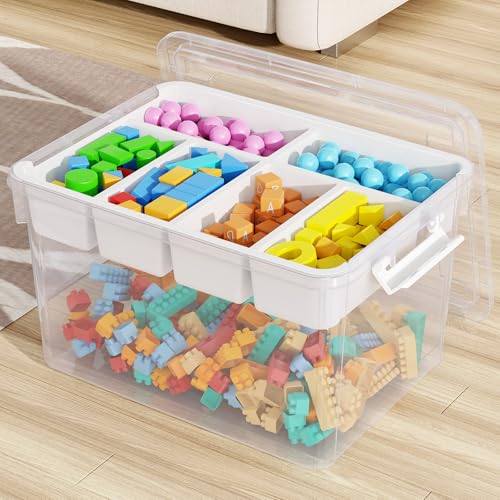 40Qt Stackable Storage Bin with Lid Tray Craft Box Organizer, 1Pack,WH | Clear Plastic Latching Boxes Organizers with Dividers Portable Containers for Arts & Crafts, Home Office Classroom Car Trunk - color: Clear White, size: 40QT-1Pack