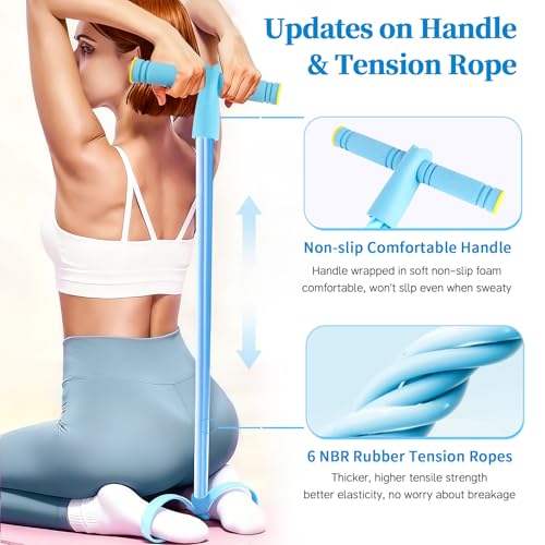 Pedal Resistance Band with Handle, Upgraded 6-Tube Exercise Bands - color: Blue
