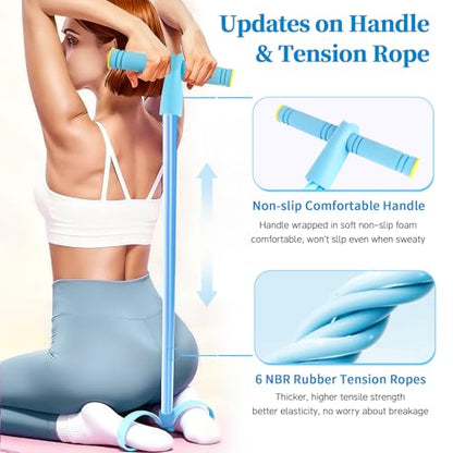 Pedal Resistance Band with Handle, Upgraded 6-Tube Exercise Bands - color: Blue
