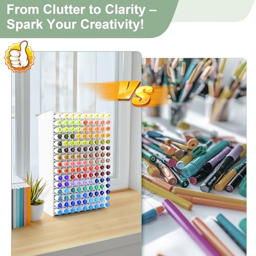 Marker Organizer, 135-Slot Marker Holder with Adjustable Dividers | Holds 135 Markers • Adjustable Dividers • Space-Saving Design • Easy Assembly • Home, Office & Classroom - size: 135 Holes