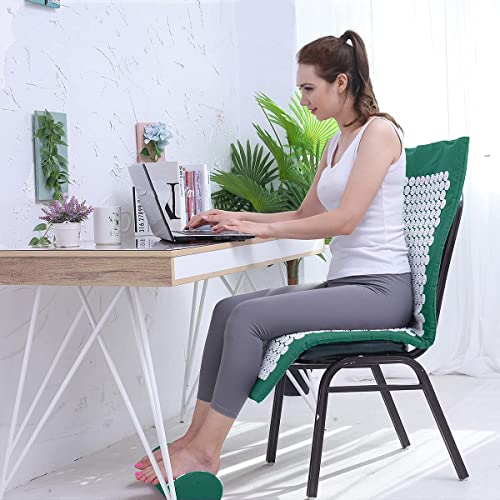 XiaoMaGe 47" Acupressure Mat and Pillow Set with Carry Bag (Green) | Large acupuncture mat for neck & back pain relief, muscle relaxation, circulation support, and post-workout recovery - color: Green-large