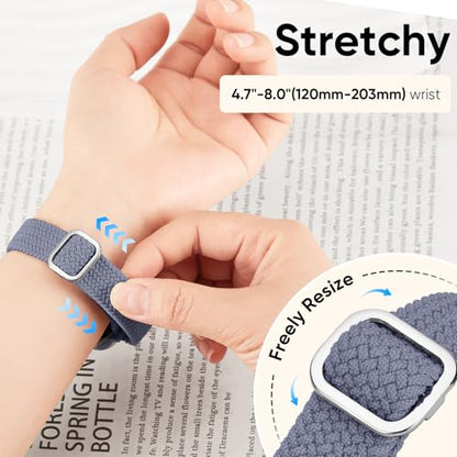 Slim Braided Stretchy Band Compatible with Apple Watch Bands Women | 40mm 41mm 42mm 38mm 44mm 45mm 46mm 49mm Thin Elastic Nylon Solo Loop Strap ,Wristband for iWatch Series 11 10 9 8 7 6 5 4 SE - color: BlueGrey, size: 38/40/41/42mm