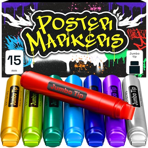 ARTISTRO 8 Metallic Poster Markers - Jumbo Markers Set with 15mm Wide Jumbo Tip for Murals, Posters, Tagging, Rock, Wood, Plastic, Leather, Metal, Fabric, Ceramic - style: Metallic