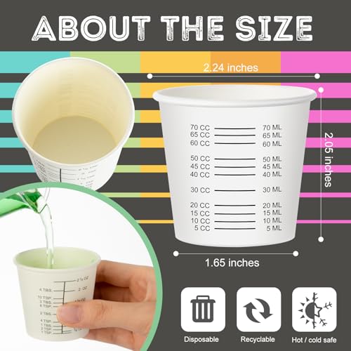 Sliner 100 Pcs 3 oz Graduated Paper Cups Disposable Wax Coated Medicine Cups Disposable Measuring with Clear Measurements for Measuring Resin, Mixing Paint, Resin, Stain, Epoxy