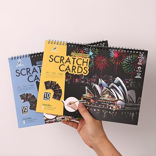 10 Pcs Scratch Art Book for Adults Teens, Rainbow Cityscape Craft DIY Kit | DIY Colorful City Series Painting Paper, ASMR Stress-Relief Engraving Kit Scratchboard, DIY Sketch Card Creative Craft - color: Travel Landmarks B