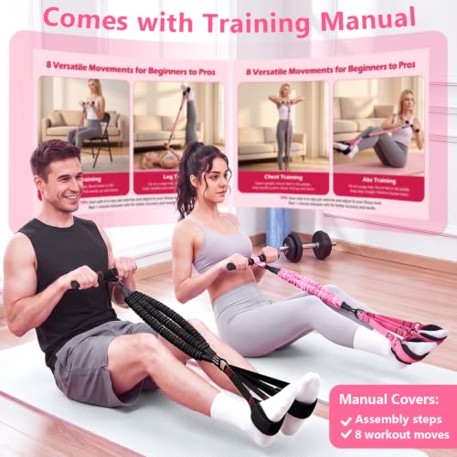 Pedal Resistance Band with Handle, Upgraded 6-Tube Exercise Bands - color: Upgraded Pink