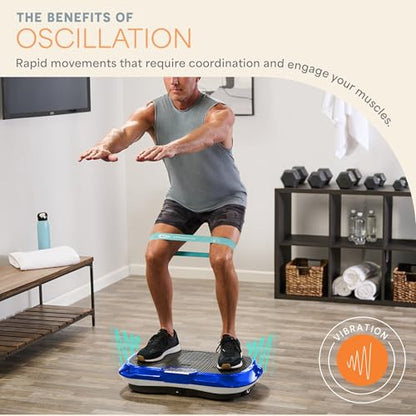 Lifepro Waver Vibration Plate Exercise Machine with 99 Speeds & 10 Presets | Resistance Bands, Non-Slip Surface, 330 lbs Capacity — Vibration Plate for Lymphatic Drainage, Body Toning, Full-Body Workout - color: Blue