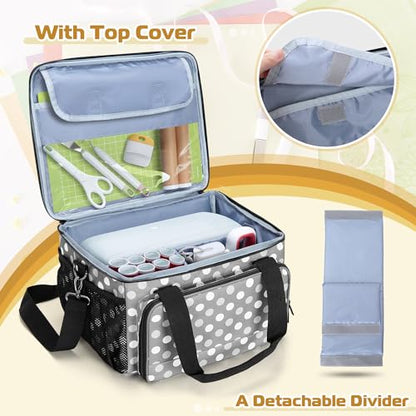 LUXJA Craft Carrying Case Compatible with Cricut Joy Xtra, Polka Dots | Multi Compartment Storage Bag Holds 8.5 x 12 Inch Cutting Mat & Craft Accessories - color: Polka Dots