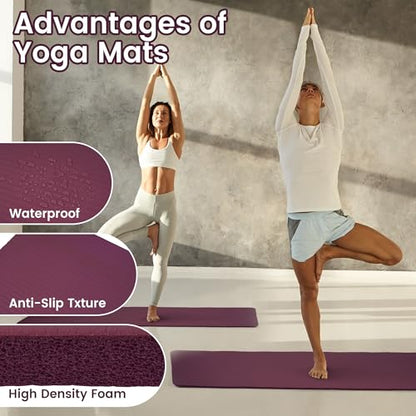 Fitvids Yoga Mat, 1/2-Inch Extra Thick High Density Exercise Mat, Anti-Tear Exercise Yoga Mat with Carrying Strap, Suitable for Various Yoga Exercises - color: Deep Wine
