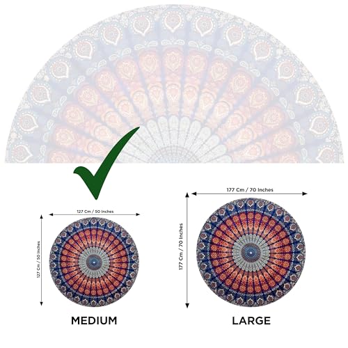 raajsee Navy Blue Mandala Round Beach Tapestry Hippie/Boho Mandala Beach Blanket Roundie/Indian Cotton Throw Bohemian Round Table Cloth/Home Decor/Yoga Mat Meditation Picnic Rugs 50 Inches Circle