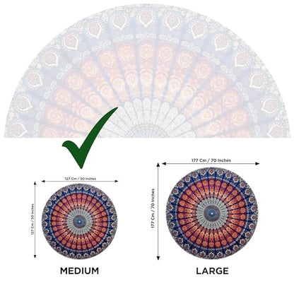 raajsee Navy Blue Mandala Round Beach Tapestry Hippie/Boho Mandala Beach Blanket Roundie/Indian Cotton Throw Bohemian Round Table Cloth/Home Decor/Yoga Mat Meditation Picnic Rugs 50 Inches Circle