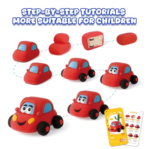 Air Dry Clay Kit for Kids - 3 Boxes Pull Back Car Making | Modeling Clay with Sculpting Tools, Base, Backing Board, Tutorial, Ultra Light & Soft, Creative DIY Arts and Crafts Toys - color: Racine Trio