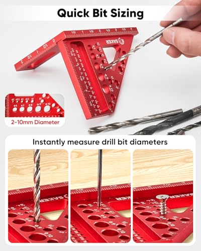 Saker 3D Multi-Angle Measuring Square Ruler, Aluminum Alloy Carpenter Square, 0-90° Precision Hole Scribing Ruler with Angle Pin for Woodworking, Engineering, and Construction Projects - size: 4.4inch