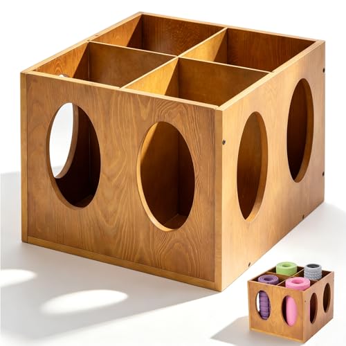 Sintuff Vintage Wood Yoga Mat Holder Storage Organizer Floor Standing Foam Roller Holder Rack for Home Yoga Mats Gym Sports Exercise Accessories Dumbbell Resistance Bands - color: Burnt Wood, style: 4 Slot