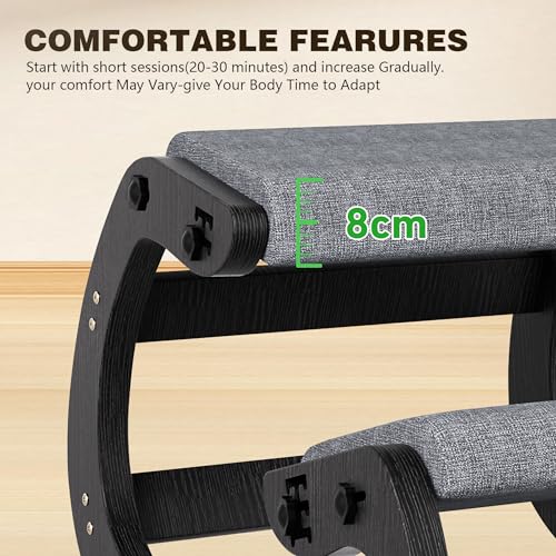 Ergonomic Kneeling Chair with Wooden Frame, Black - color: Black