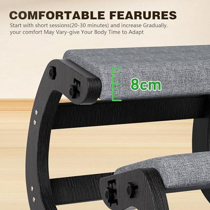 Ergonomic Kneeling Chair with Wooden Frame, Black - color: Black