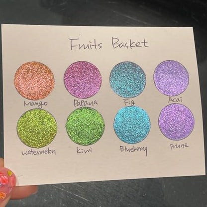 IUILE Handmade Watercolor Paints - Fruits Basket Dot Card (8 colors). Color Shift, Metallic, Shiny, Shimmer - color: Fruits Basket Dot