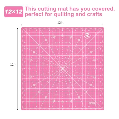Headley Tools 12"x12" Rotating Cutting Mat, Self Healing Mat with 360-Degree Rotation & Anti-Slip Base, Sewing Board Cutting Mat Perfect for Fabric Quilting Leather Hobby Project，Pink - color: Pink, size: 12"L x 12"W