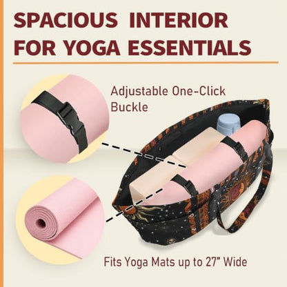 Yoga Mat Bag Yoga Tote Bag with Large Waterproof Zipper Pocket and Drawstring Pocket Yoga Mat Bag Carrier Fit Most Size Mats and All You Stuff - color: black orange
