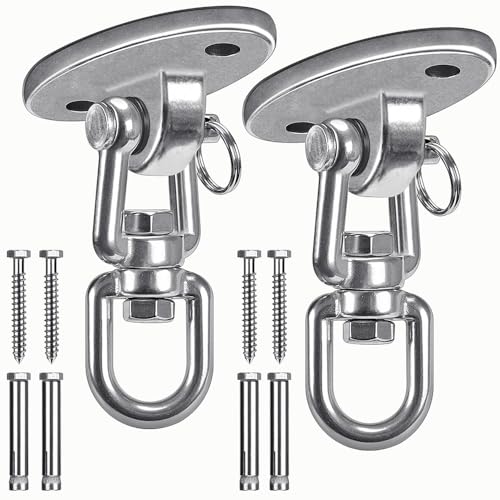 SELEWARE Ceiling Swing Mount Stainless Steel Swing Hangers Free Swivel Swing Hooks for Yoga Swing Indoor Outdoor Swing Set Porch Swing Chair Punching Heavy Bag 2000 lbs Capacity Each 2 Pack - color: Silver - 360° Swing Hanger ( 2 Pack )