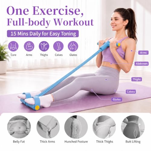 Pedal Resistance Band with Handle,4/6/8 Tubes Options,Full-Body Use - color: 6Tubes-Blue