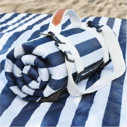Genovega Waterproof Sandproof Beach Blanket Picnic Outdoor Mat Rug Extra Large Foldable Sand Free Big Giant XL Towel Car Essential Roadtrip Gadget Rv Accessories Gear Must Have Hiking Item Necessities - color: Stripe Navy