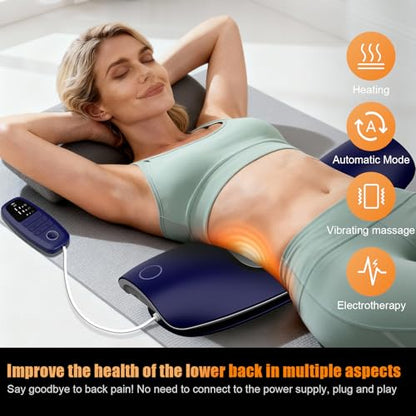 Lower Back Massager with Traction,Heat,Electrotherapy and Vibration | 4 in 1,Low Frequency,Cordless,Rechargeable,Electric Lumbar Traction Decompression Devices,for Pain Relief Deep Tissue,at Home