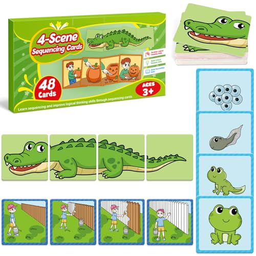 Kasfalci Sequencing Cards,Sequence Board Game for Kids,Speech Therapy Materials Toys for Autism,Story Storytelling,Social Skills,Sentence Building,Preschool Learning Activities,Classroom & Homeschool - style: 4-Scene-New