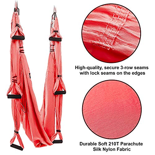 Aerial Yoga Swing Set - Hammock Hanging Swing - Sling Inversion Fly Kit - Antigravity Yoga Sling - Suspension Trapeze - color: CORAL