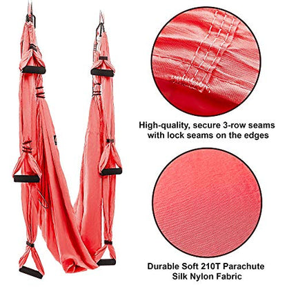 Aerial Yoga Swing Set - Hammock Hanging Swing - Sling Inversion Fly Kit - Antigravity Yoga Sling - Suspension Trapeze - color: CORAL