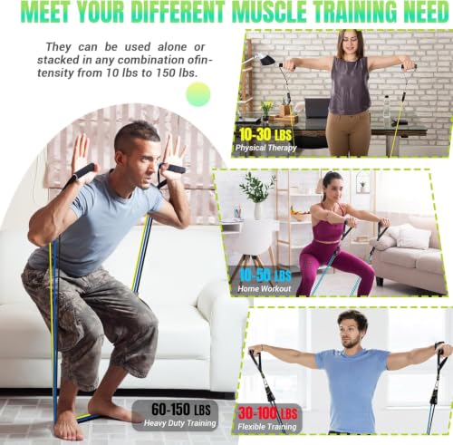 Resistance Bands with Handles for Women, 5 Level Exercise Bands - color: 10-150LBS-Colorful