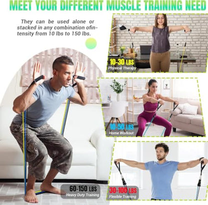 Resistance Bands with Handles for Women, 5 Level Exercise Bands - color: 10-150LBS-Colorful