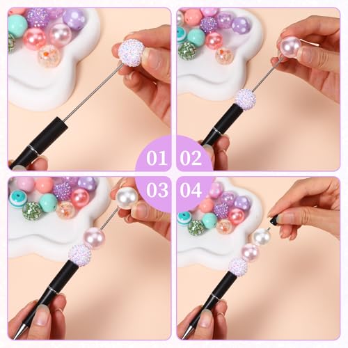 60 Piece Beadable Pens Bulk Set, Beaded Pens DIY with 20 Ballpoint Pen Sets and 40 Refills & Bags, Office Supplies for Office Art Crafts Journaling Party Favors Project Accessories Black - color: Black