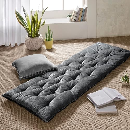 Intelligent Design Foldable Lounge Floor Pillow 27" x 74" Charcoal | Edelia Poly Chenille Soft Sheen Cushion, Tufted Seat for Meditation, Game Playing, Yoga, Reading with Travel Wrap - color: Charcoal