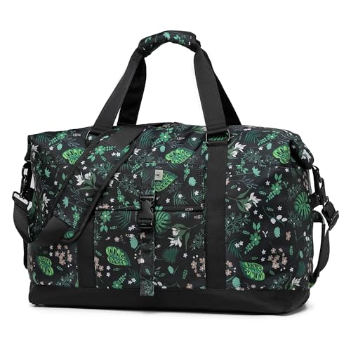 SUNNY BIRD Duffel with Utility Pouch, 40L Weekender Overnight Bag with Shoe Compartment for Travel and Sports (Floral & Foliage) - color: Floral & Foliage