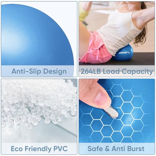 APEXUP 9 Inch Pilates Ball Small Exercise Ball for Yoga, Fitness, Balance, Core Workout, Physical Therapy - color: Blue