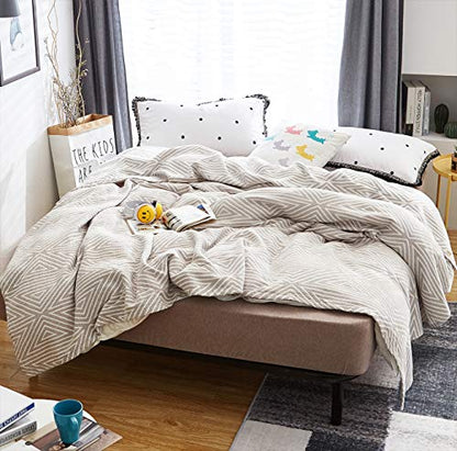 MEJU Grey Checks Striped Triange Muslin Reversible Summer Blanket for Bed Sofa Couch 100% Combed Cotton 3 Layer Soft Warm Bedspread Throw Blanket Bed Coverlet Sheet Full Queen 80 in X 90 in - color: Check2 Gray, size: F/Q 80 in x 90 in