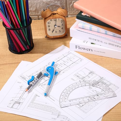 EBOOT Student Geometry Math Set, Drawing Compass and 6 Inch Clear Swing Arm Protractors 180 Degree Math Protractor(Blue) - color: Blue