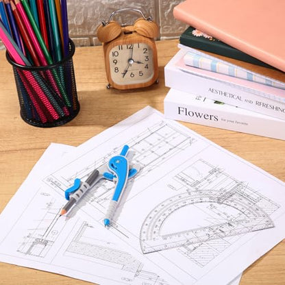 EBOOT Student Geometry Math Set, Drawing Compass and 6 Inch Clear Swing Arm Protractors 180 Degree Math Protractor(Blue) - color: Blue