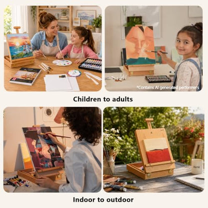 DJAR Tabletop Sketchbox Art Easel for Painting, Solid Beech Wood, Natural | Adjustable Desktop Art Stand with Storage Drawer, Portable Wooden Tool Box for Sketching, Drawing and Painting Supplies ﻿ - style: Tabletop Easel