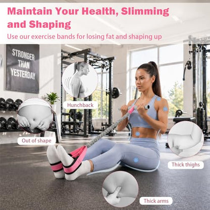 Pedal Resistance Band with Handles, 6-Tubes Natural Rubber Exercise Band - color: Upgraded-Grey Pink