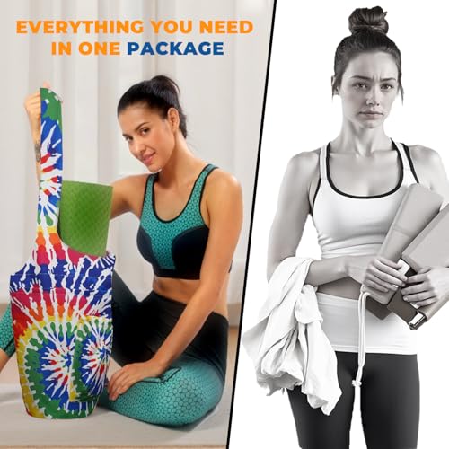 Yoga Mat Bag Carrier for Women Workout Large Waterproof with Zipper Pocket, Keychain and Wide Shoulder Straps - color: rainbow
