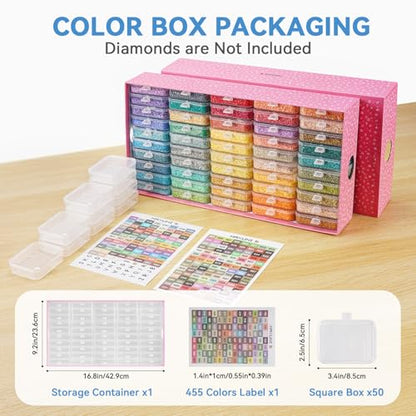 50PCS Diamond Painting Storage Containers Trays with Lids | Diamond Art Beads Storage & Line-Up Trays, Diamond Art Accessories Tools, Diamond Painting Dots Organizer, Pink Box Package - size: 50 Piece Tray Kits