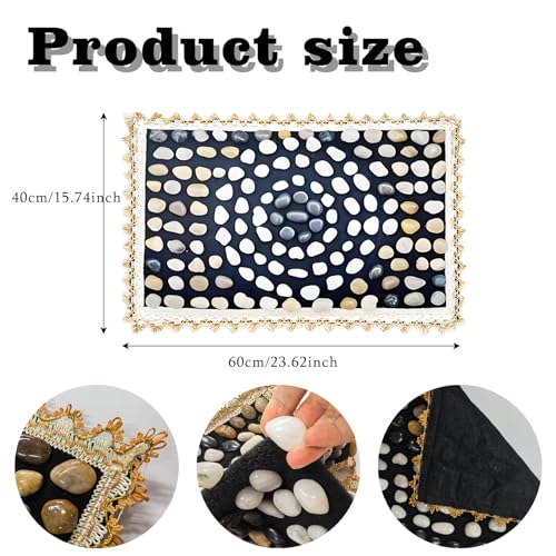 Foot Massage Mat Acupressure, Reflexology Pebble Pad for Pain Relief | Natural cobblestone foot massager mat with flexible base & lace border. Stimulates acupoints for pain relief & relaxation - color: Pebble-round