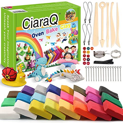 CiaraQ 24-Color Polymer Clay Oven Bake Modeling Kit | 5 sculpting tools, accessory pack, guide. Great for gifting, school, home, kids & artists. - color: 24 Colors(Color boxed), size: 20g / pcs