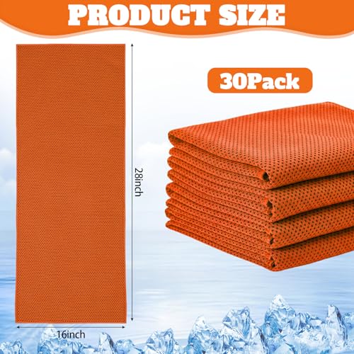 Honoson 30 Pack Cooling Towels for Neck and Face, 27 x 16 in, Orange - color: Orange