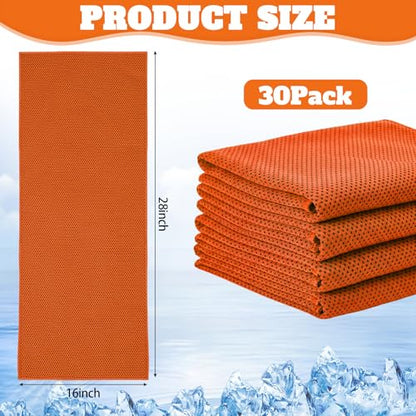 Honoson 30 Pack Cooling Towels for Neck and Face, 27 x 16 in, Orange - color: Orange