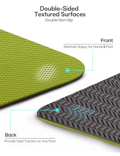 Heathyoga Yoga Mat Non Slip TPE Pilates Exercise Mats for Home Workout Gym Fitness Eco Friendly Thick Hot Yoga Mat with Strap Body Alignment,72"x 26" Thickness 1/4" - color: Grass Green